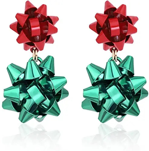 Christmas Earrings Holiday Xmas Bow Earring for Women Red Green Festive Bow Drop Dangle Earring Studs Christmas Jewelry Gifts