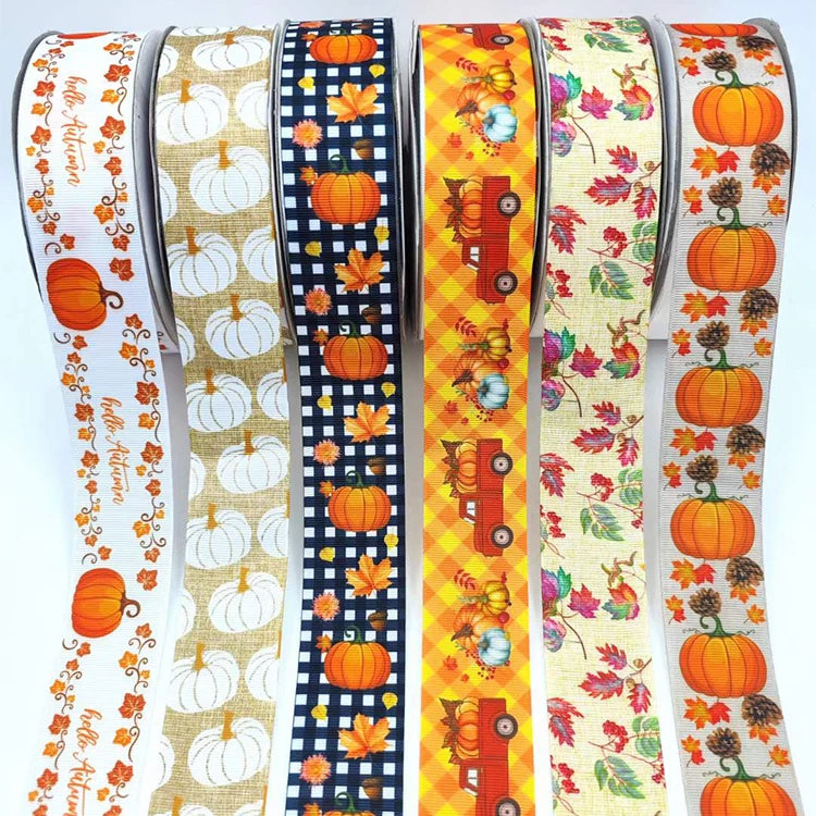 Thanksgiving Days 2\" Inch 50 mm Wide Double Face Grosgrain Ribbon 100% Polyester Cartoon Pattern for Hair Bows