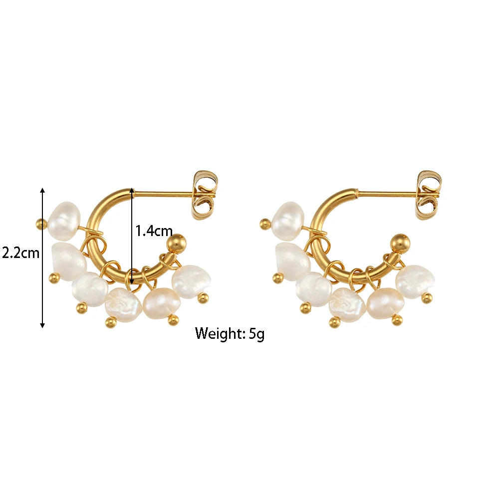 Waterproof Luxury Jewelry Stainless Steel Chunky Pearl Hoop Earrings Gold Plated Baroque Pearl Earrings for Women
