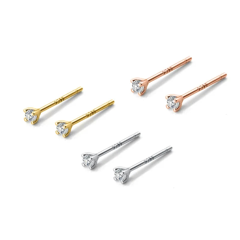 Korean 925 Sterling Silver Fashion Jewelry Earrings Small Simple Minimalist Single Zircon Gold Plated Stud Earrings Women