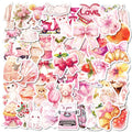 50Pcs Watercolor Pink Girl Retro Graffiti Stickers for Laptop Luggage Decor Cute Book DIY Sticker