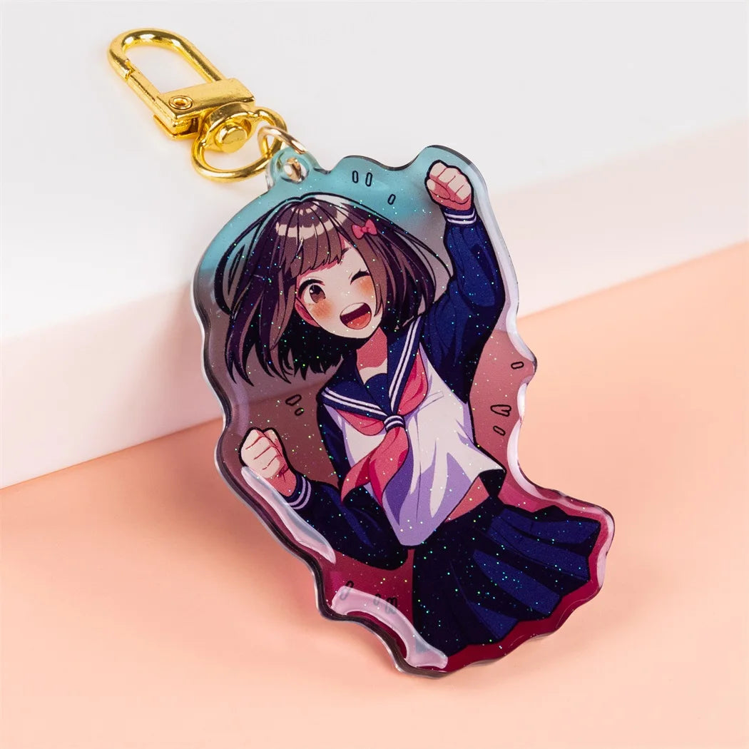 Custom Acrylic Charm Holographic Pendant Promotional Gift Printed Epoxy Anime Keychain Custom Logo Acrylic Keychain Charm