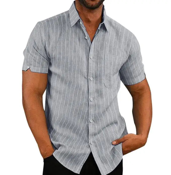 Wholesale Summer Lapel Short Sleeved Shirt Button Down Men's Short Sleeve Striped Shirt Size S-3xl