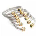 BINSHUO Wholesale Women Open Bracelet Stainless Steel Bangle Cable Wire Twisted Inlay 12 Birthstone Gemstone Cuff Bracelet