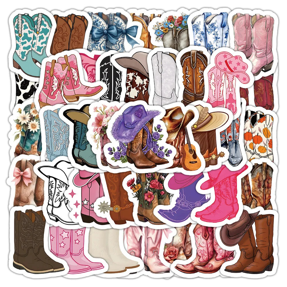 50PCS Fashion Vintage Cowboy pink Cowgirl Western Boots Sticker