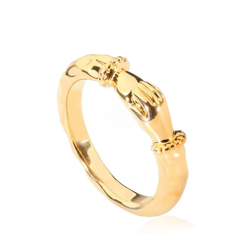 Punk Gold Plated Trendy Finger Rings for Women Lady's Engagement Jewelry Gifts Shake Hands Style Dropshipping Anillos Mujer