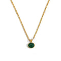 Tarnish Free 18K Gold Stainless Steel Round Stone Pendant Necklace Geometric Pendant Figaro Chain Clavicle Chain Necklace