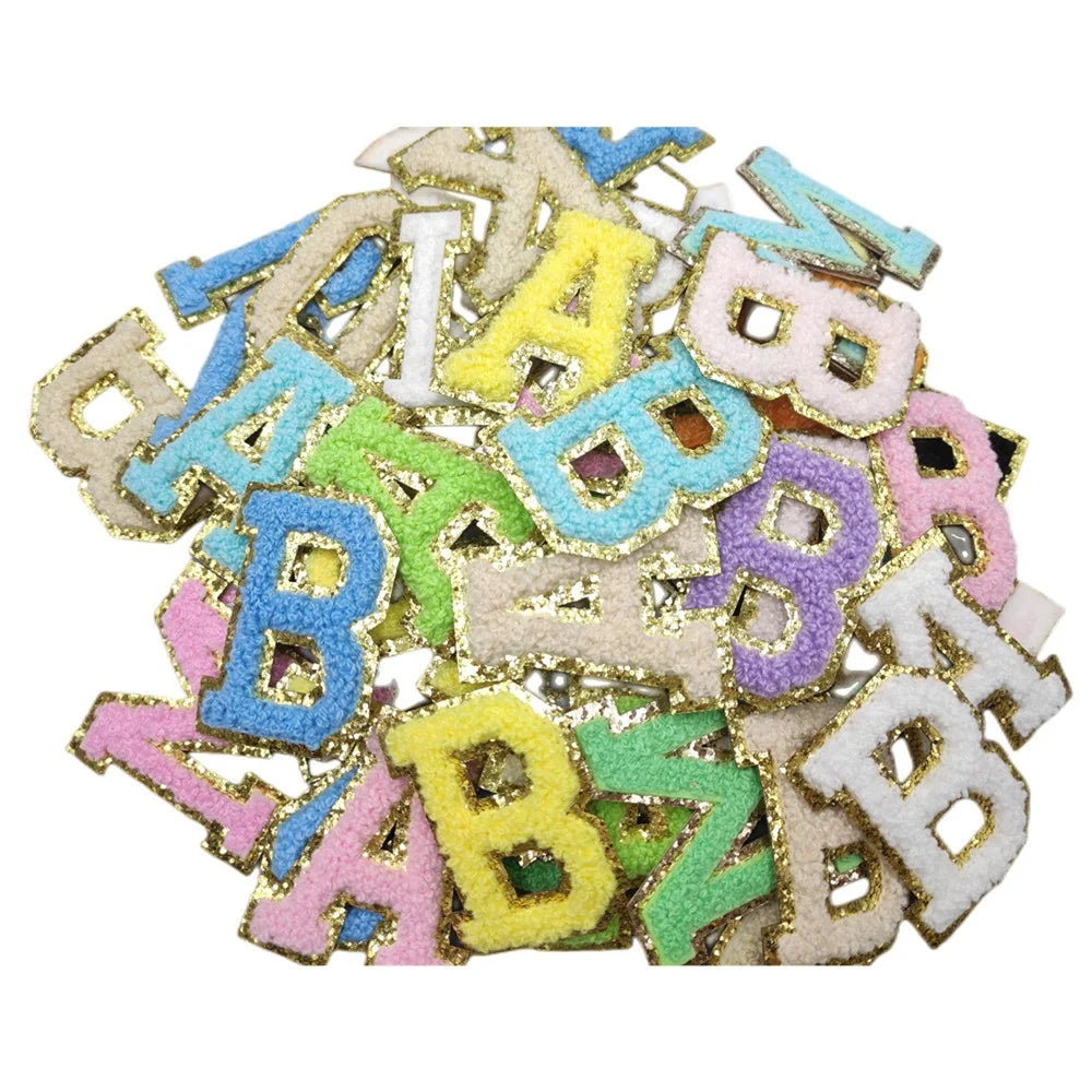 Direct Factory Wholesale Custom Colorful 6CM Chenille Letter Glitter Patch Ready to Ship A-Z All Letter Iron on Towel Patch