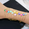 BM1091 Adjustable 18k Gold Plated Rainbow Enamel Multicolor Evil Eyes Spiritual Chain Slide Bracelets for Women