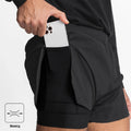Custom Logo 2 in 1 Lined Sports Mens Shorts Gym Sport Running Gym Compression Shorts Men Slit Lined Fitness Running Shorts
