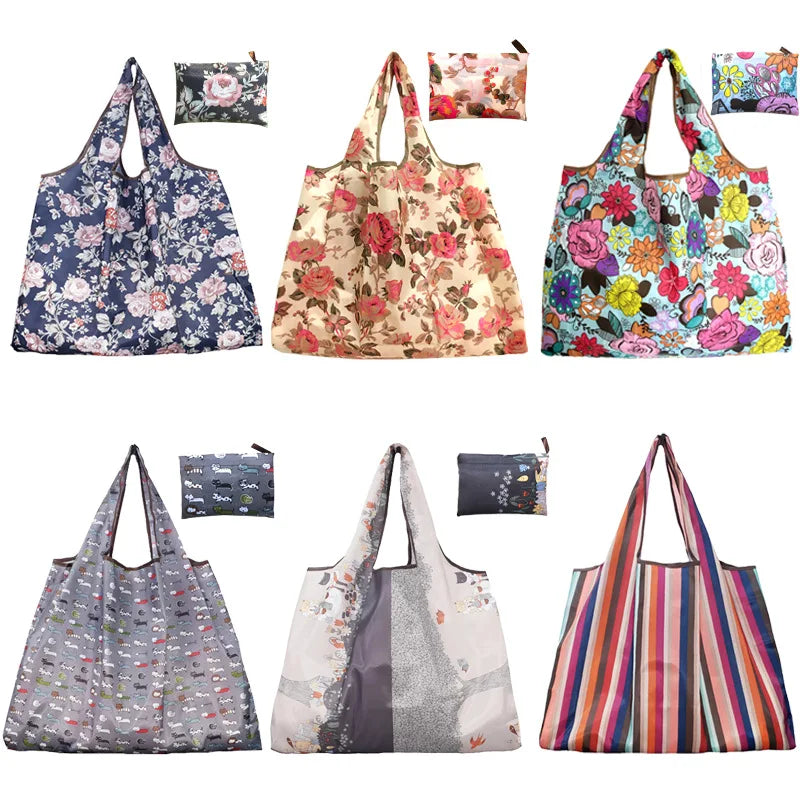 Custom 58Cm Extra Large Sturdy Polyester Fabric Full Print Foldable Grocery Tote Bag Eco-Friendly Reusable Folding Shopping Bag
