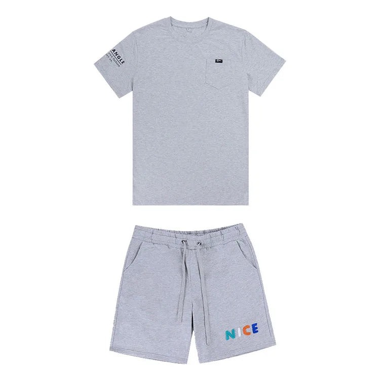 2 Piece Unisex Summer Towel Embroidery Casual Shorts Set Men's Shorts and Shirt Set