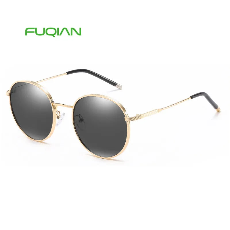 Fashionable Silver Metal Frame round Sunglasses UV400 Polarized Custom Logo OEM Available for Women Men Gold White Frame Color