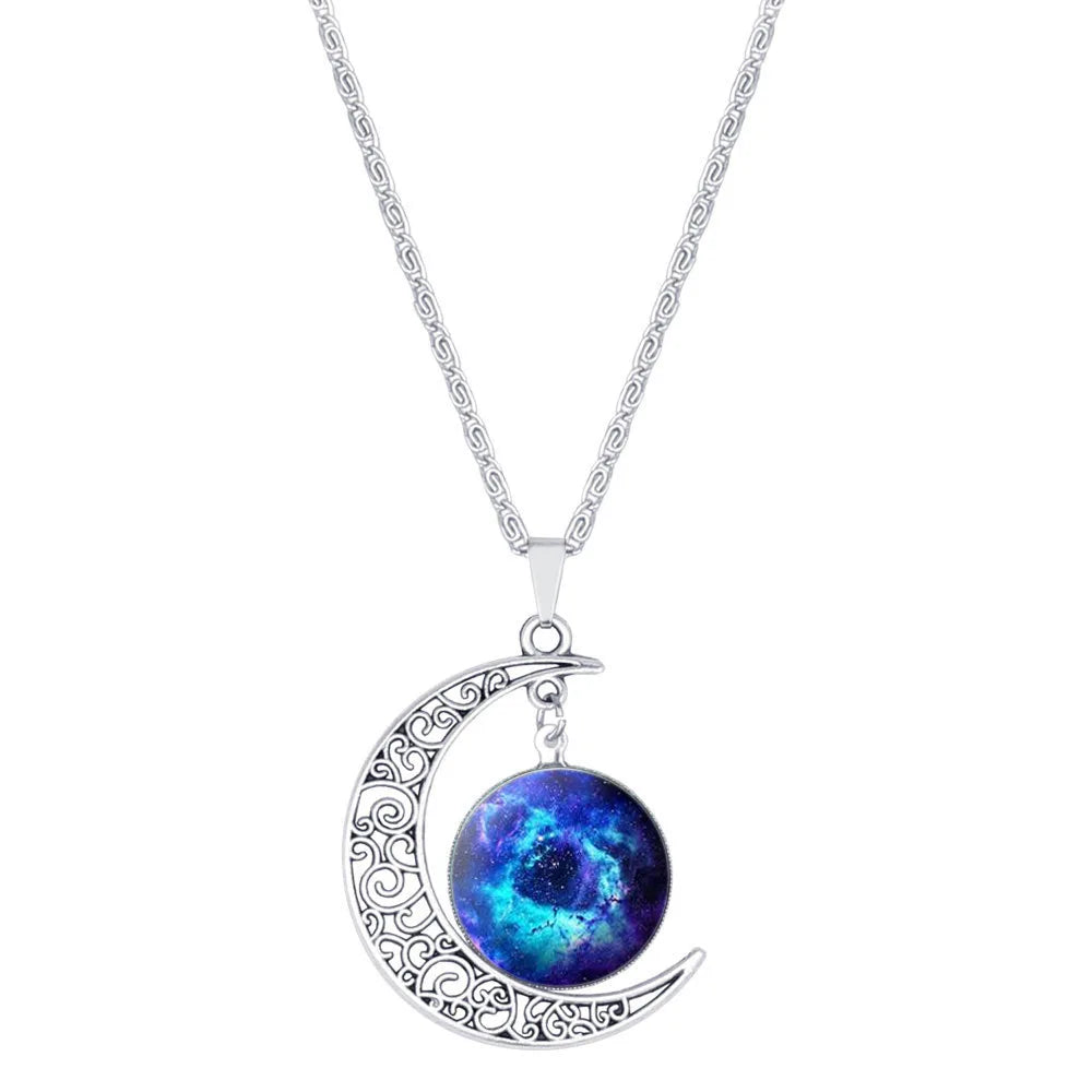 Birthday Zodiac 12 Zodiac Signs  Astrology Galaxy & Crescent Moon Glass Bead Pendant Necklace for Women Girls