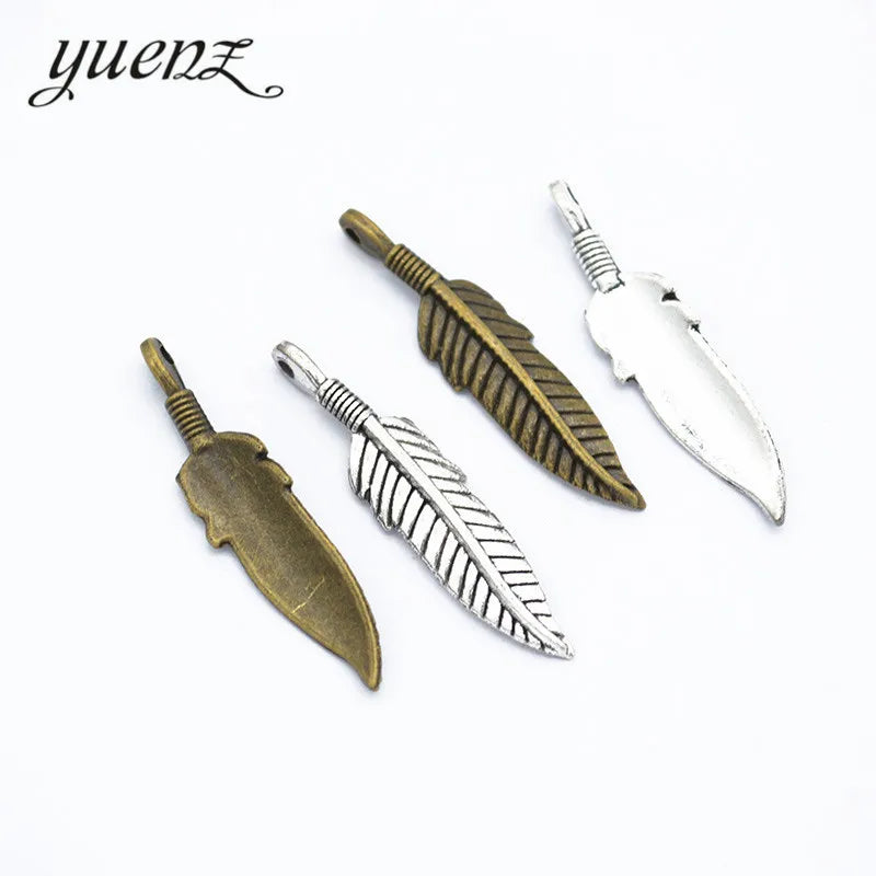 YuenZ 2colour Antique Bronze Alloy Metal Feather Charms Pendants Jewelry Findings Accessories Fit DIY Necklace 36*9mm D321