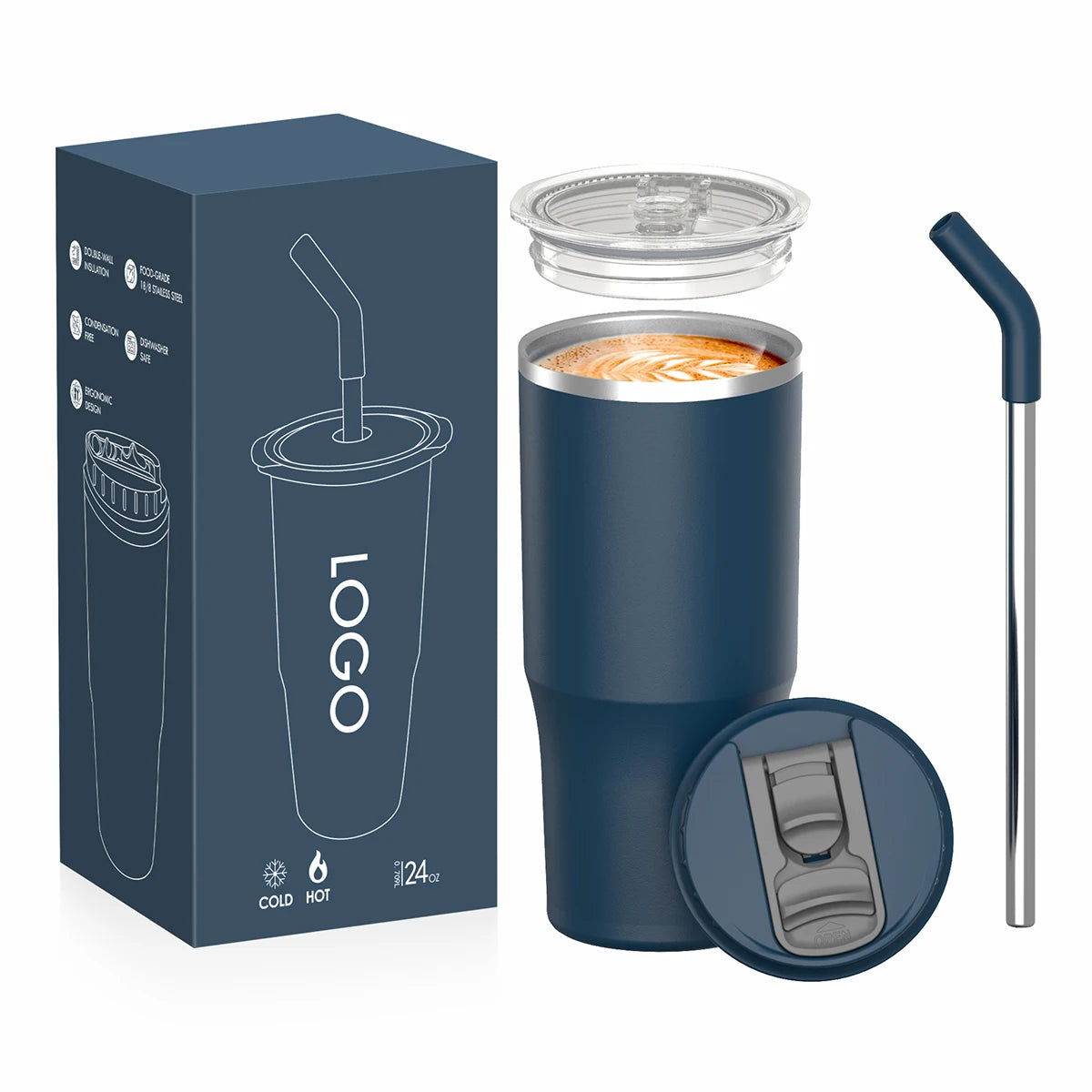 Personalized 18/8 Stainless Steel Double Wall Travel Thermal Coffee Travel Mug Tumbler With Straw
