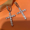 Huitan OEM Custom Exquisite Round Cubic Zirconia Cross Drop Earrings for Engagement Silver/Gold Plated CZ Wedding Earrings Women