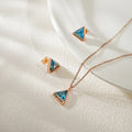 Created Opal Cubic Zirconia Dainty Triangle Gemstone Natural Healing Crystal Pendant Necklace and Earrings