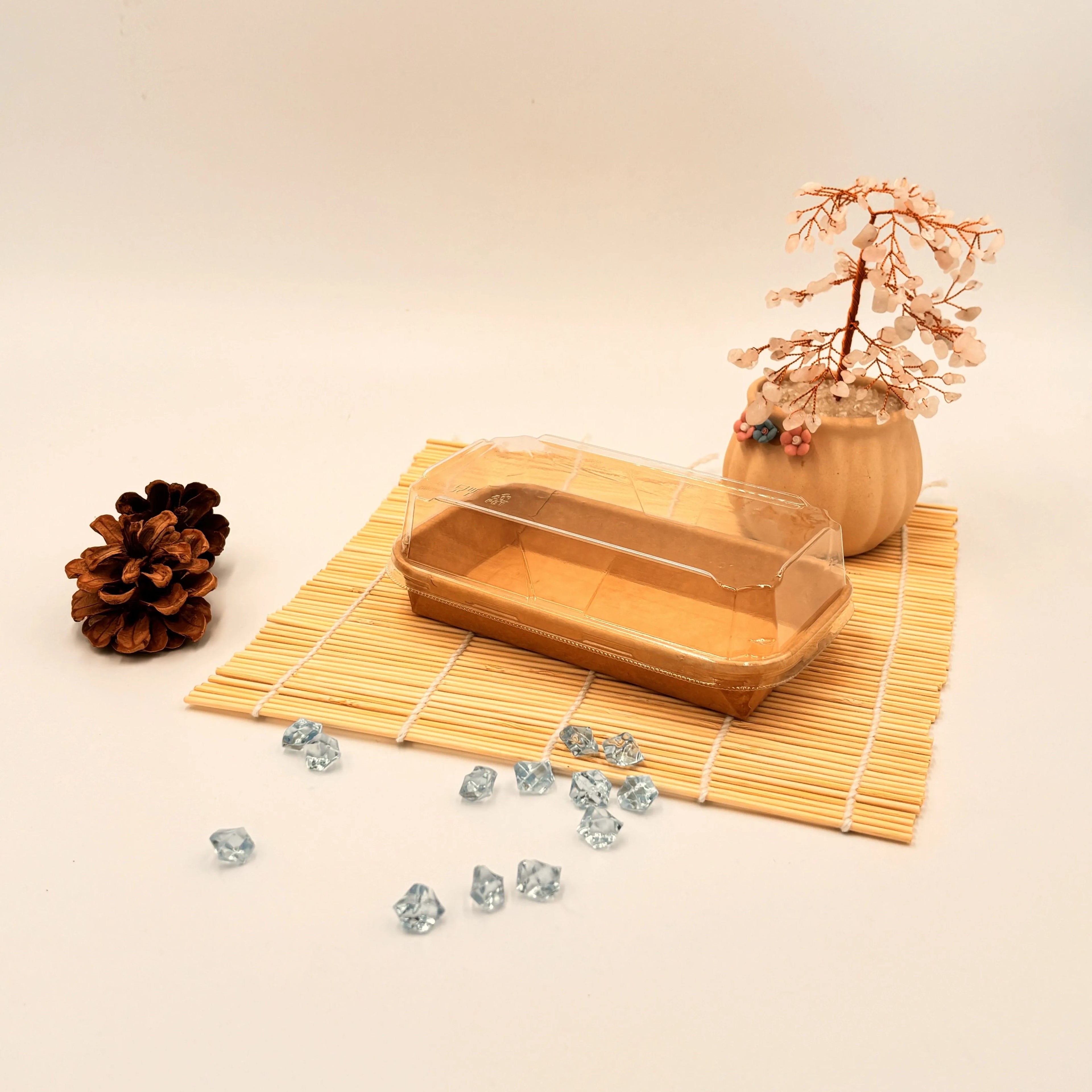 Hot Sale Eco-Friendly Japanese Paper Sushi Tray with PET Anti-fog for Taking Out to Go Fast Restaurant FSCcertification