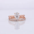 Starsgem 14K Solid Rose Gold Oval Crushed Ice Cut Moissanite Engagement Ring Set