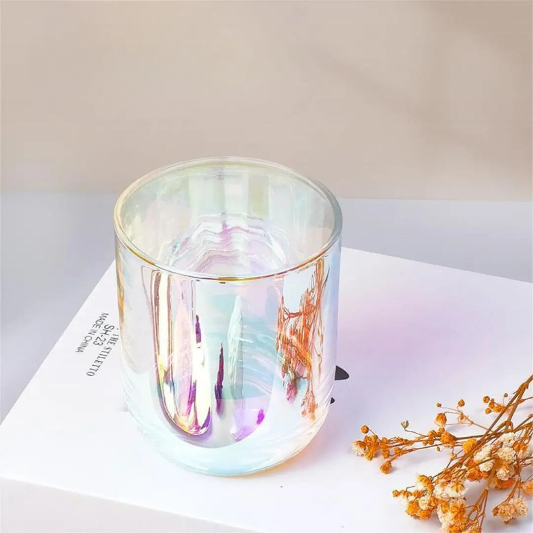 Custom Logo Wholesale Luxury Empty Rainbow Clear 10oz 12oz 14 oz Iridescent Glass Candle Jars with Lid and Boxes Packaging