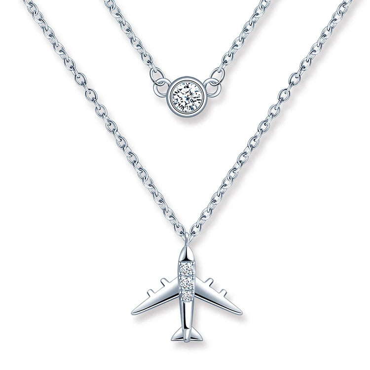 Bling Necklace Women Airplane Zircorn Layered Link Necklaces Sterling Silver Jewelry