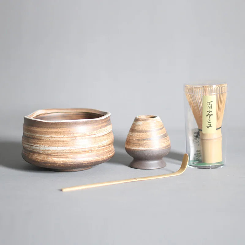 Japanese Style Coarse Ceramic Pottery Matcha Tea Set Includes Song Dian Teaware Japan Matcha Bowl Hundred Benli Tea Whisk