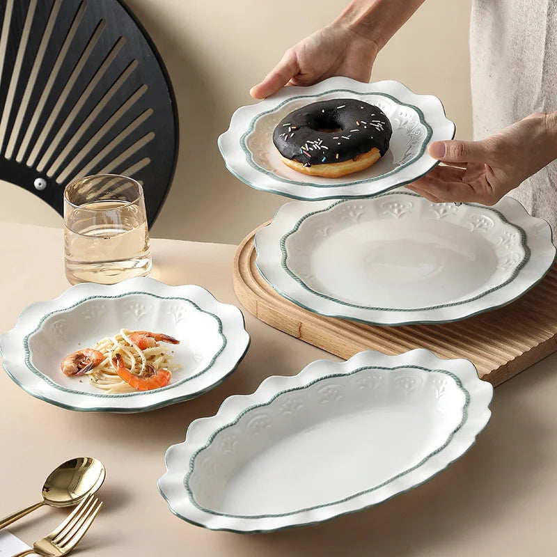 Nordic Ceramic Plate Cutlery Ins Fruit Salad Bowl Pasta Dinner Plates and Dishes Tableware for Home Kitchen