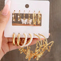 Fashion Metal Geometric Pearl Circlegg Hoop Fashion Jewelry Gold Trendy Earrings Set for Women