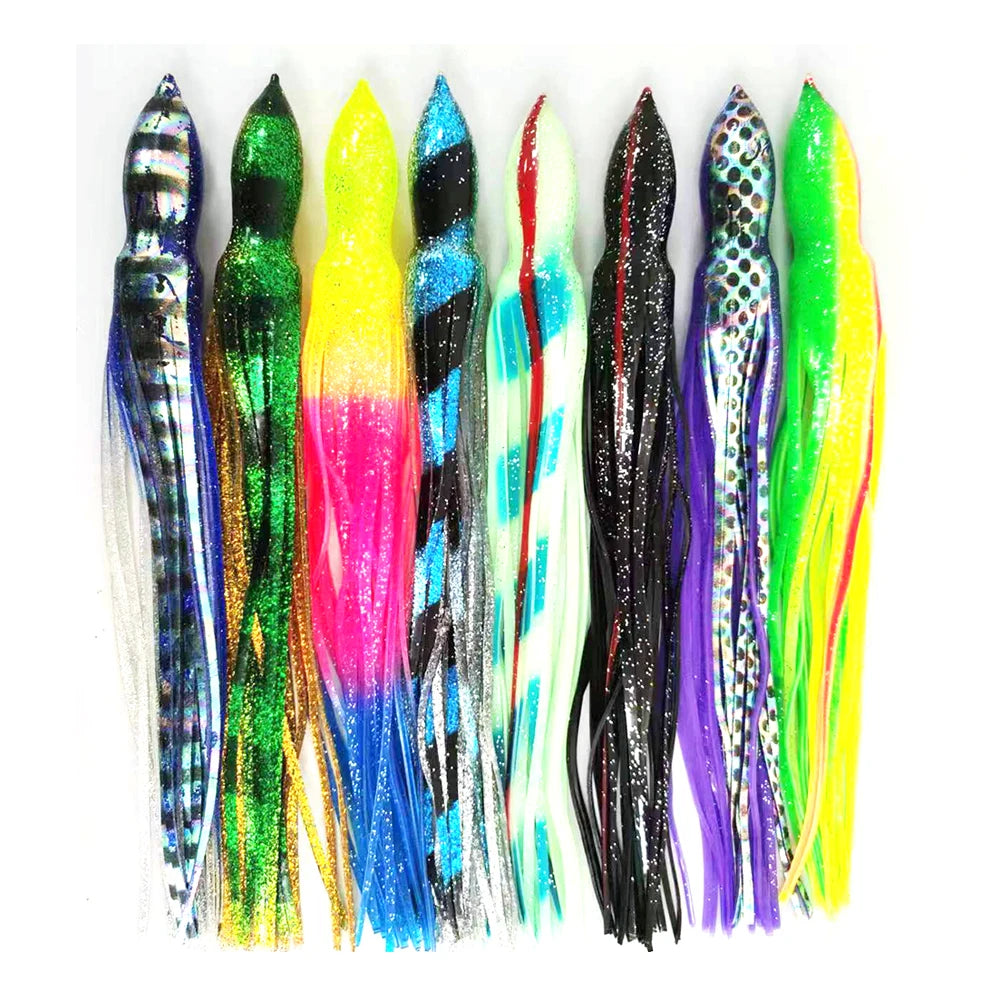 Rubber Glow Lumo Pink Green UV Trolling Octopus Hoochie Squid Skirts Replacement Sea Fishing Octopus Soft Fishing Lure