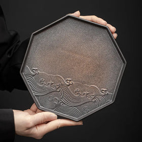 Japanese Gilding Iron Glaze Ceramic Tea Tray Ceramic Pot Pot Holder Support Tea Table Small Fruit Tray Tea Cake Tray