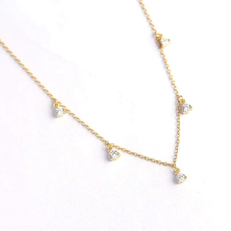 Simple Jewelry Collar Plata 925 Sterling Silver Round CZ Stone Charms Necklace
