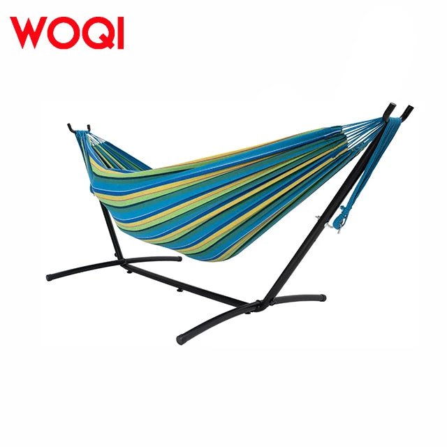 WOQI Oasis Stripe Basics Double Hammock  Cotton Thread Adjustable Height Heavy-Durable Fabric