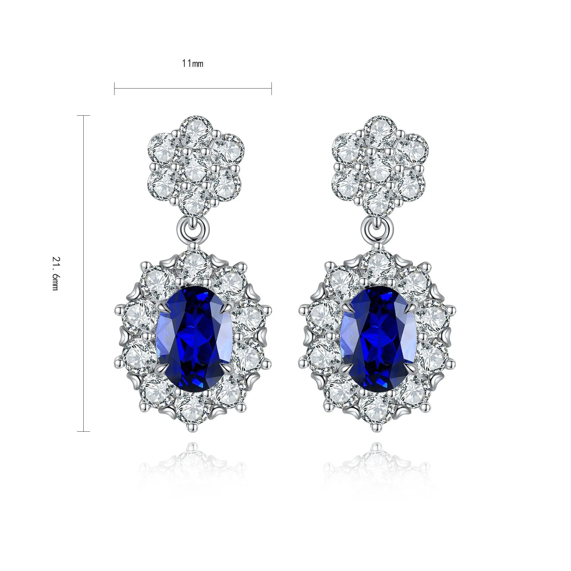 Fashion Trendy S925 Silver Lab Grown Sapphire Stud Earrings Claw Setting Oval Cut Unisex Women's Jewelry for Wedding/Anniversary