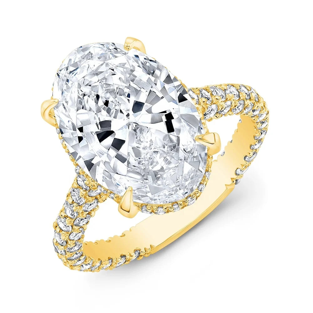 Classic Fine Jewelry Rhodium Plated Micro Pave 8A CZ Diamond Cut Engagement Halo Bridal Ring for Wedding and Party