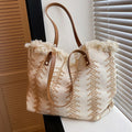 AContrast Color Striped Shoulder Bags for Women Large Capacity Commuter Ladies Tote Bag Tassel Design Female Shopping Handbags