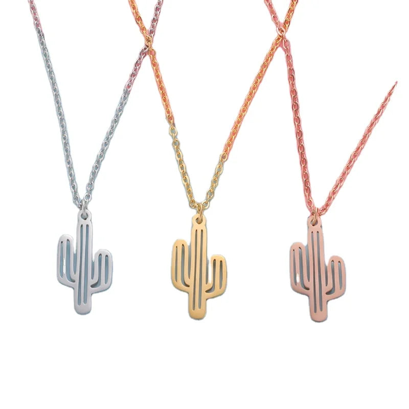 Fashion Jewelry Necklaces Stainless Steel Hollow Cactus Necklace Personality Fashion Desert Cactus Plant Pendant Necklace