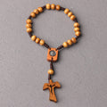 Wholesale Natural Wooden Cross Rosary Bracelet 8mm Pine Wood Beads Mary Rope Woven Easterewelry Type Bangles