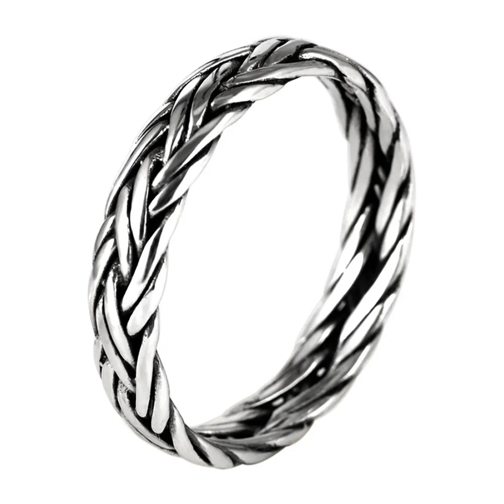 Vintage 925 Sterling Silver Braided Ring for Men and Women Thai Silver Wholesale for Lovers Femme