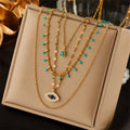 Fashion Jewelry 18K Gold Plated Turquoise Necklaces Multi Layered Stainless Steel Zircon Devil Eye Necklace for Women