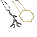 Chunky 18K Gold Plated Jewelry Open Cubic Zirconia CZ Micro Pave Heart Black Branch Leaf Antler Horn Pendant Chain Necklace