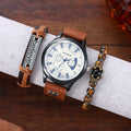 Fashion 3PCS Watch Gift Set Quartz Watch and Bracelet Set Stylish Leather Men Watch Sets With Box