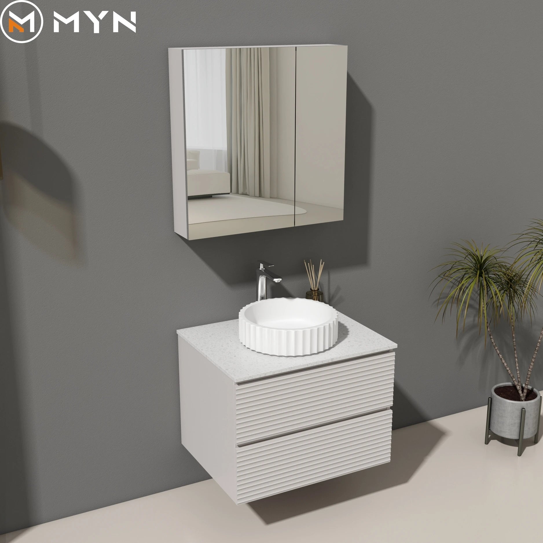 Meiyani Luxury Wholesale  Customized Groove Flute Modern Design Hot Sell Bathroom Furniture Set PVC Cabinet