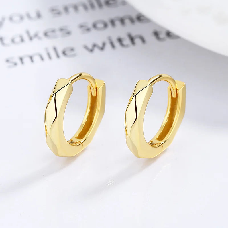 Fashion Minimalist Jewelry 925 Sterling Silver Earring Geometric Edges and Corners Gold Plated Hoop Earrings for Women
