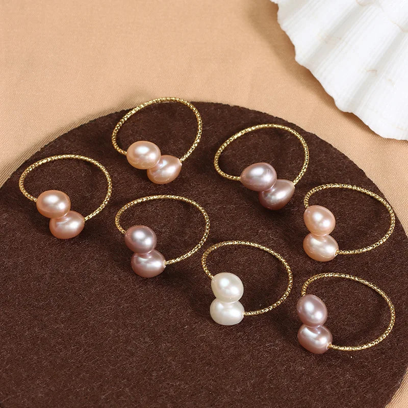 Wholesale Natural 6-7mm Pearl Finger Open Rings Fashion Gold Plated Freshwater Adjustable Rings Jewelry for Women