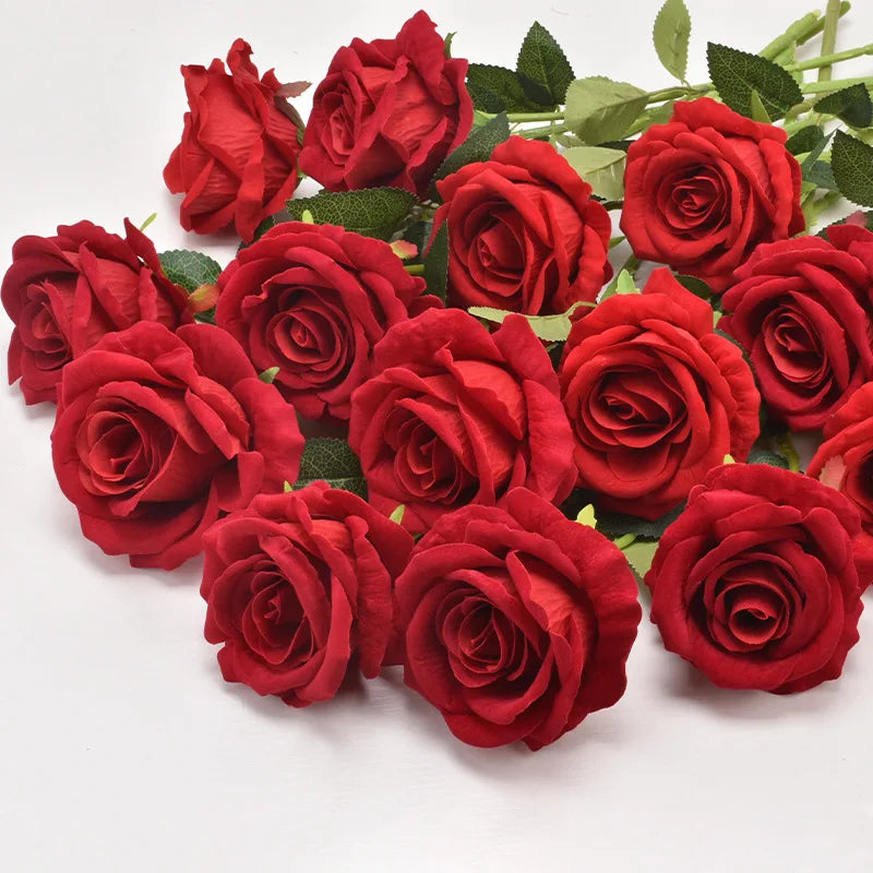 INUNION Factory Wholesale Artificial Red Roses Artificial Rose Silk Flowers Velvet Artificial Flowers