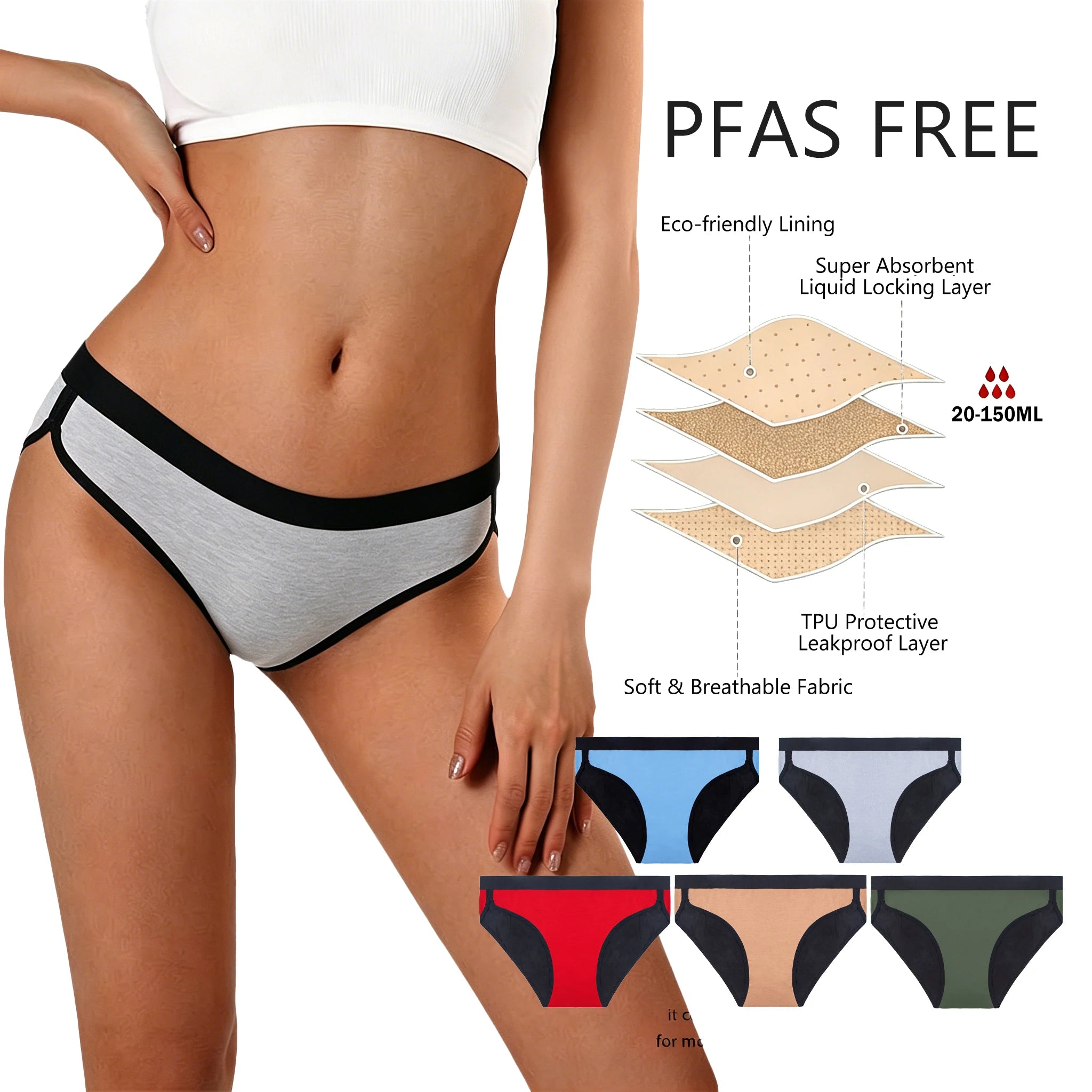 Shanhao OEM Medium Flow Period Underwear Women 4-Layer Absorbent Leakproof Panties Organic Cotton PFAS-free Bragas Menstruales