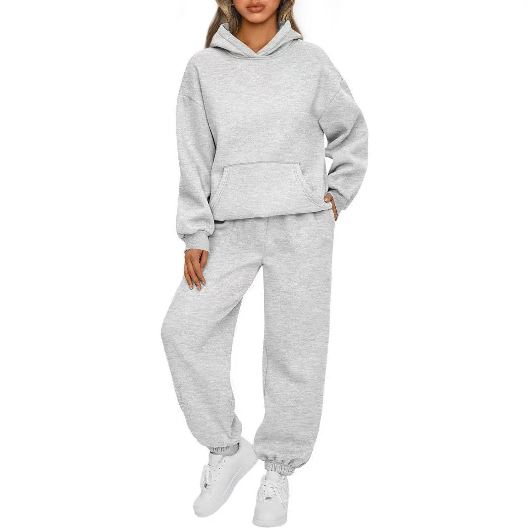 Women's Custom Logo 2021 Two-Piece Jogger Sweat Pants and Hoodie Set Stackable Tracksuit with Logo