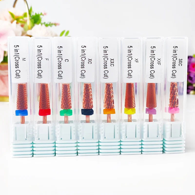 5 in 1 Nail Drill Bit Tapered Carbide Tungsten Nail Drills Bits Milling Cutter for Manicure Remove Cuticle Gel