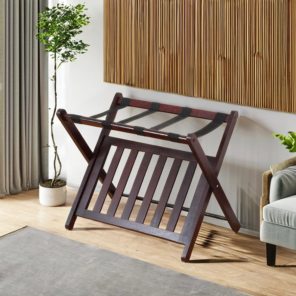 Free Standing Foldable Wood Luggage Rack Storage Shelf Organizer for Home Hotel